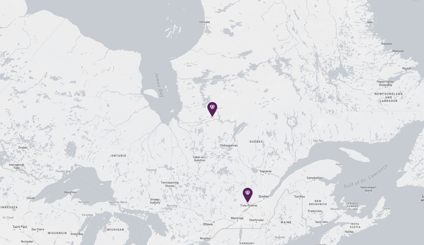 Project location marked on a map showing a section of central and eastern Canada