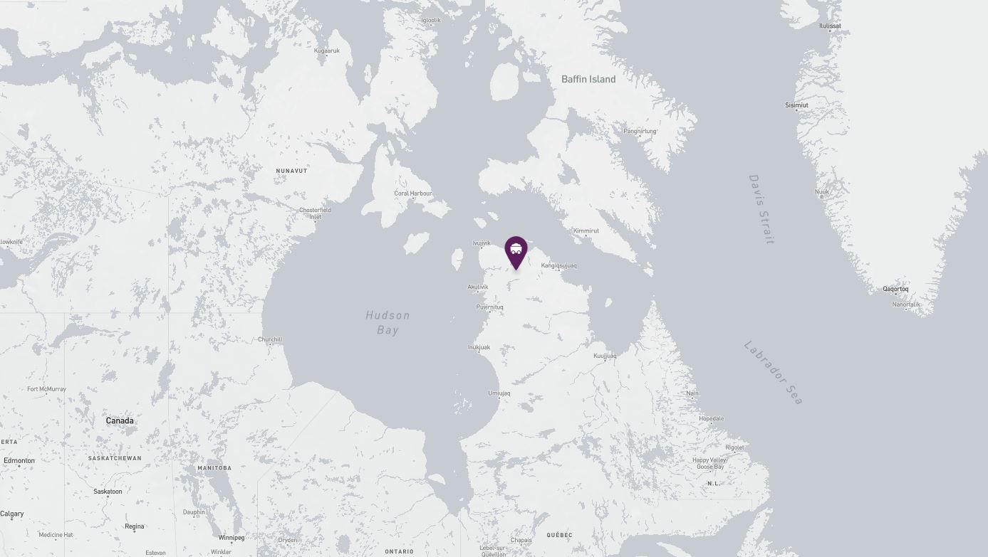 Project location marked on a map showing a section of northern Canada