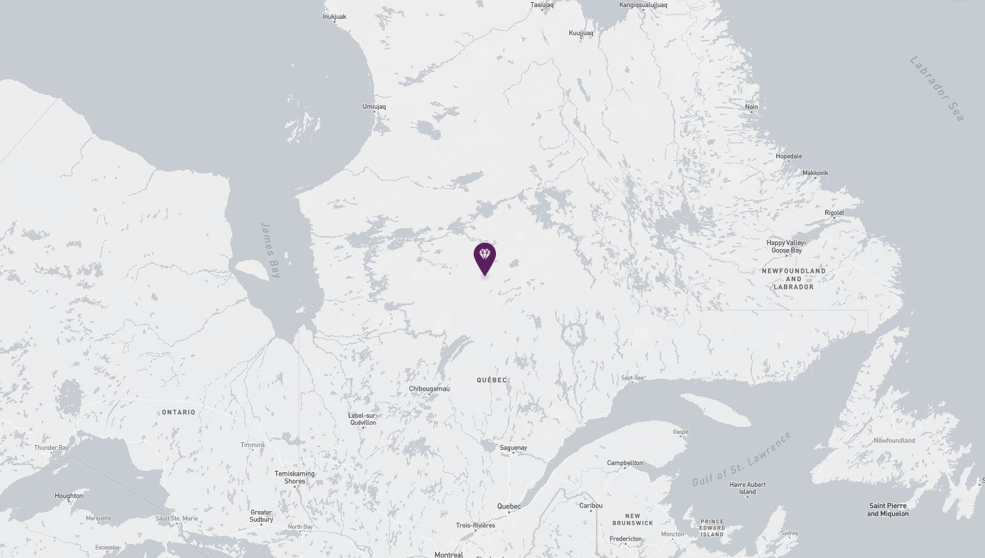 Project location marked on a map showing a section of northeastern Canada
