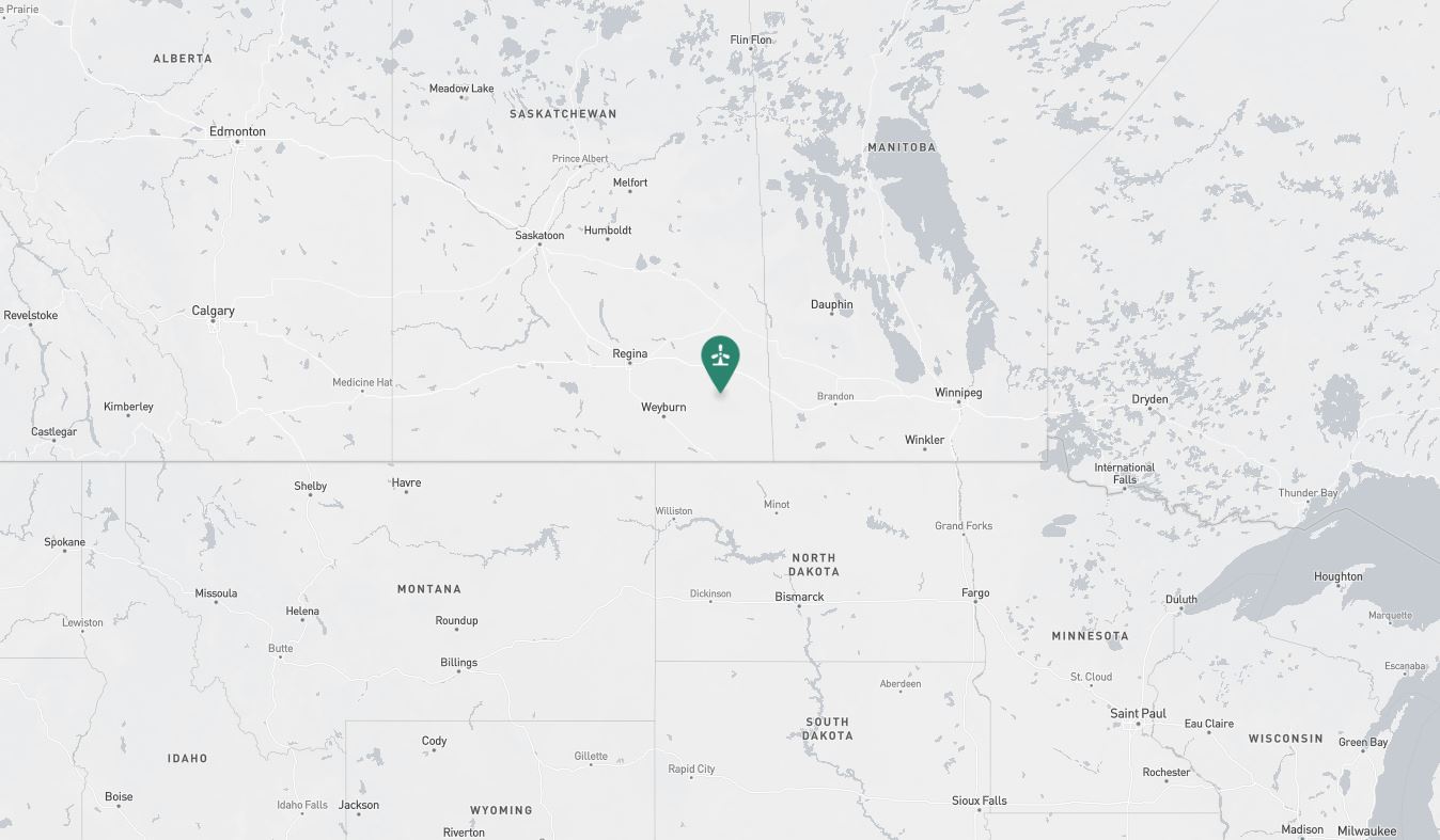 Project location marked on a map showing a section of central Canada
