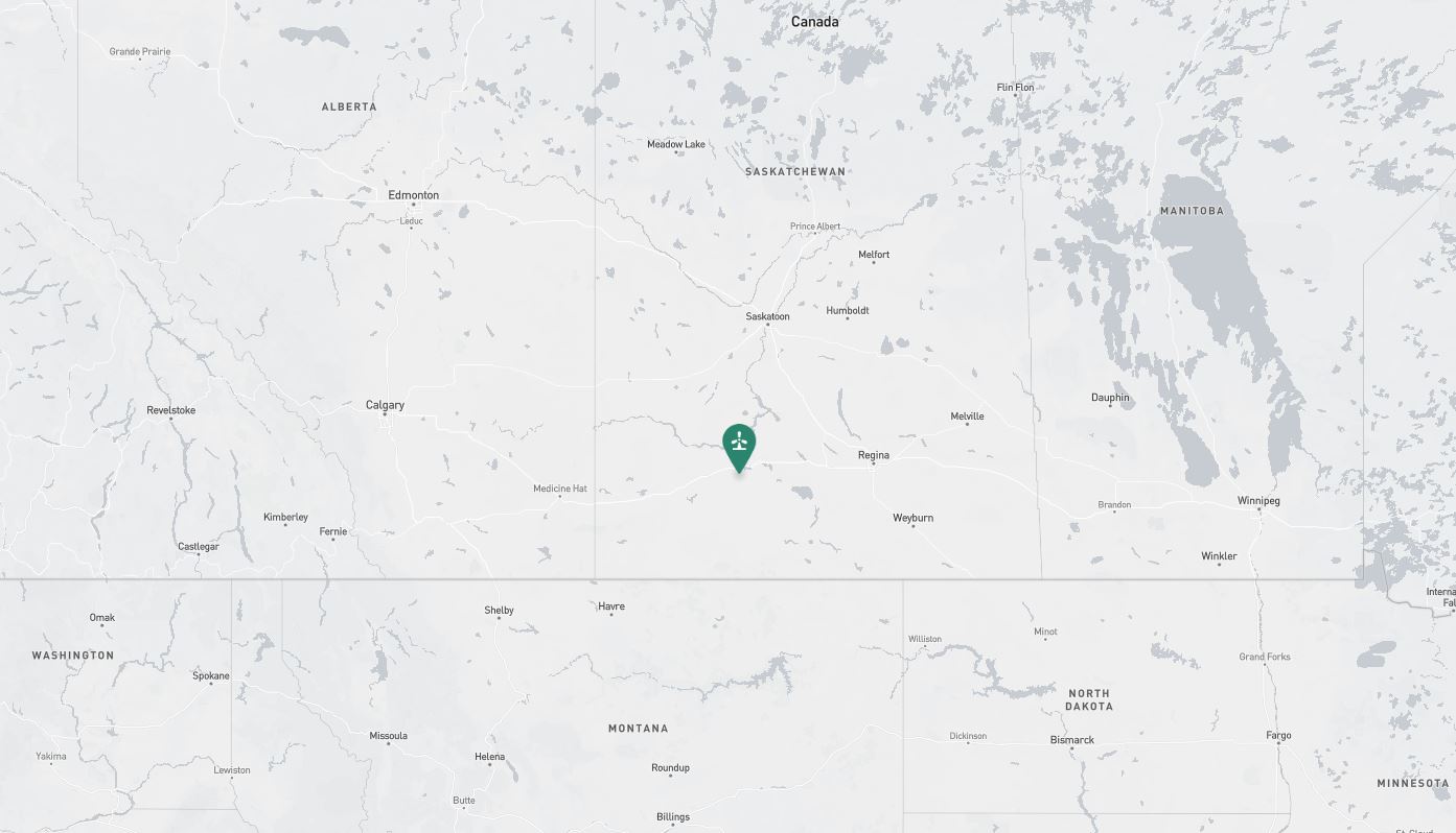 Project location marked on a map showing a section of central and western Canada