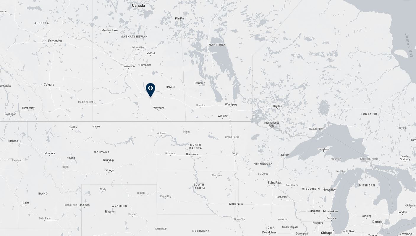 Project location marked on a map showing a section of central Canada