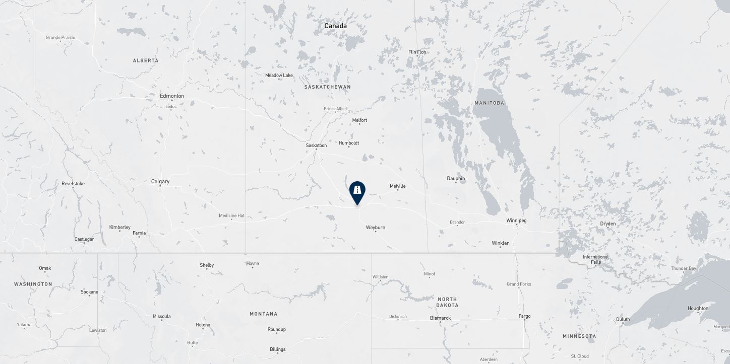 Project location marked on a map showing a section of central Canada