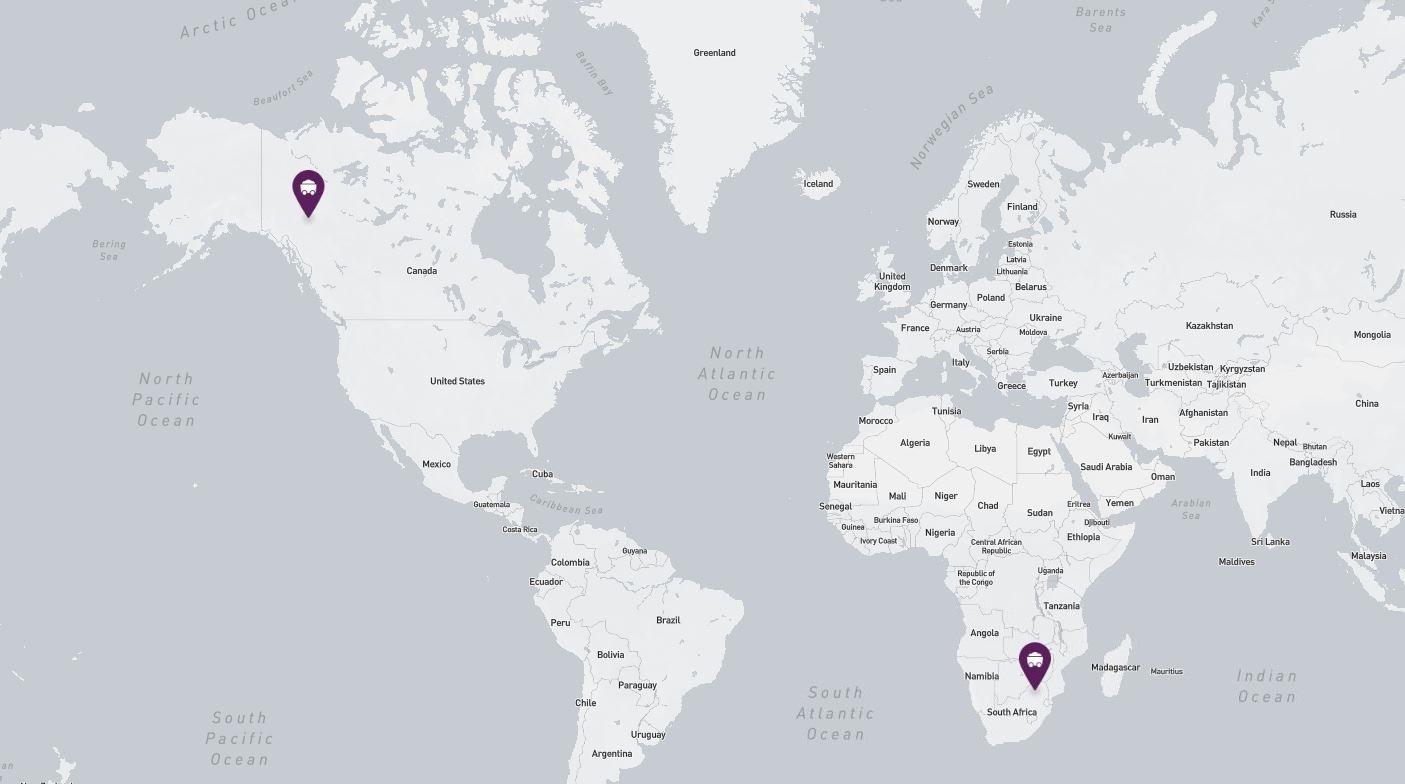 Project locations marked on a map showing shows the continents, regions and oceans of the world