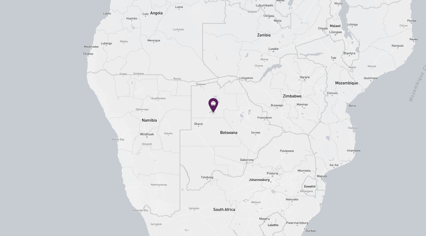 Project location marked on a map showing southern Africa