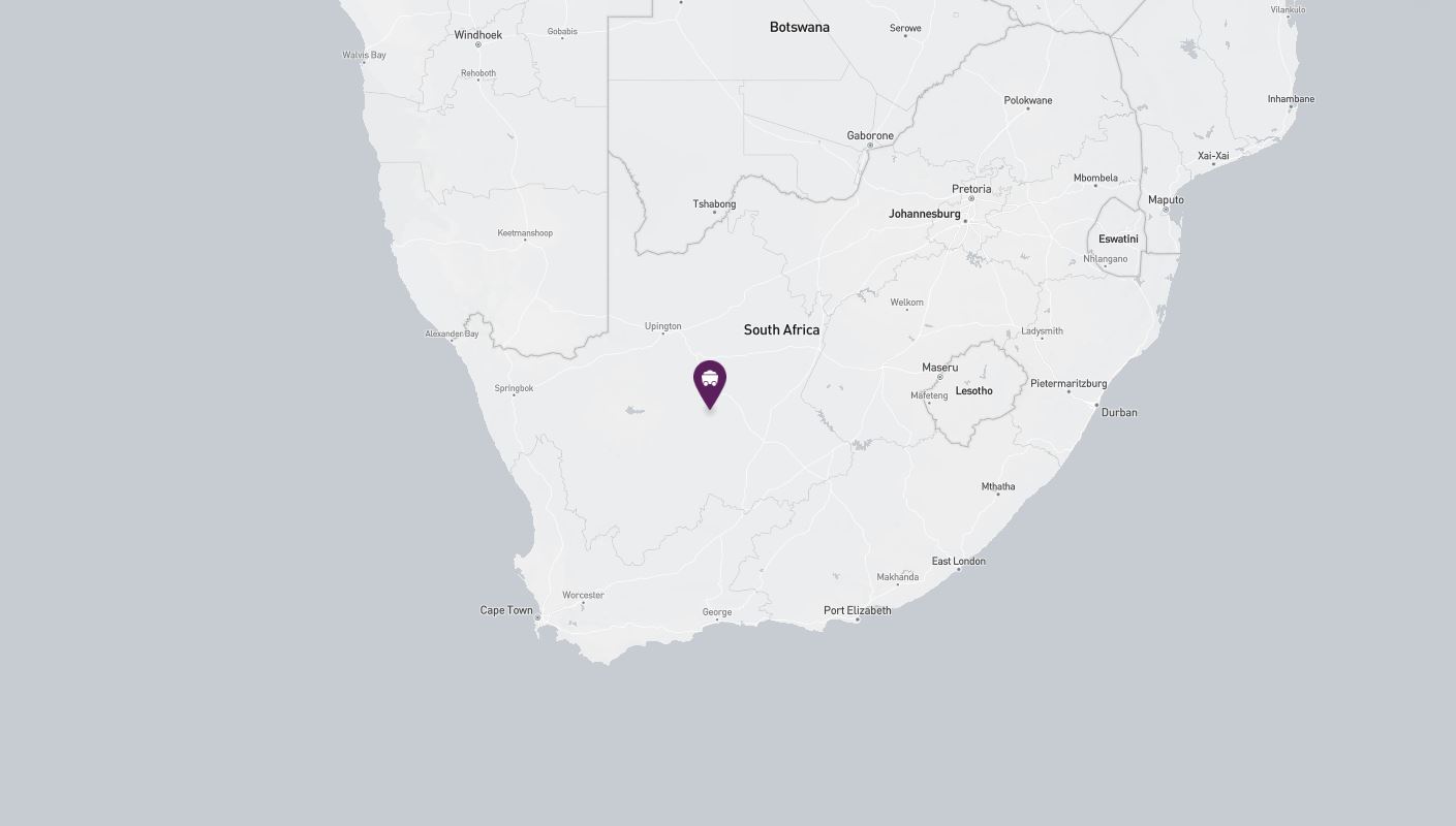 Project location marked on a map showing a section of southern Africa